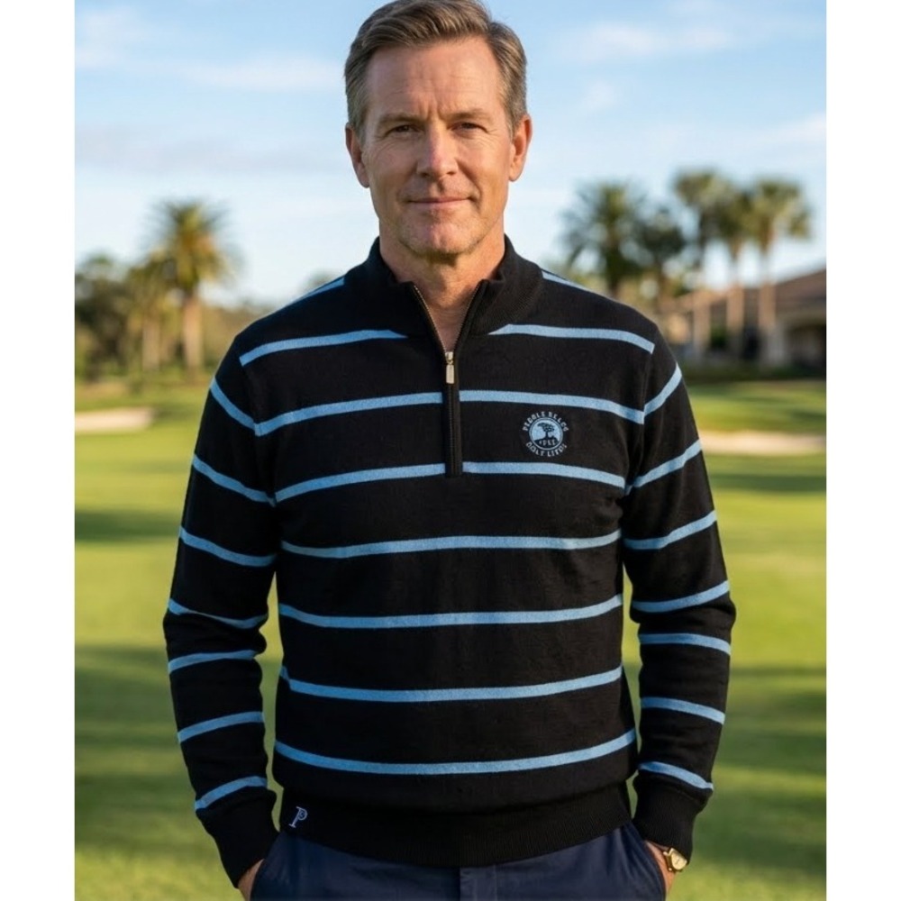 Peter Millar Pebble Beach Golf Links Silk Cashmere Striped Quarter Zip Sweater M